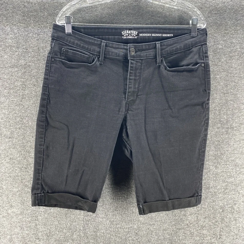 Signature Levi Strauss Modern Skinny Shorts Womens 16 Black Cuffed Bermuda W33